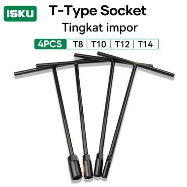 ISKU Kunci Sok T Set T8 T10 T12 T14 8-14 mm Lengkap Kunci T Set 4pcs Kunci Sock T hitam-T12