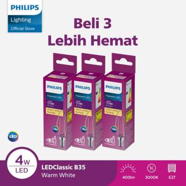 Paket Hemat 3X Lampu Philips Filament Bohlam LED 4W B35 E14 Kuning