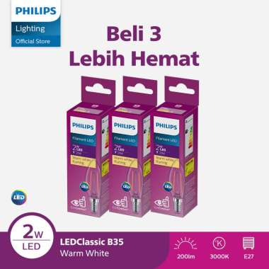 Paket Hemat 3X Lampu Philips Filament Bohlam LED 2W B35 E14 Kuning