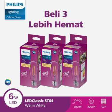 Paket Hemat 3X Lampu Philips Filament Bohlam LED 6W ST64 E27 Kuning