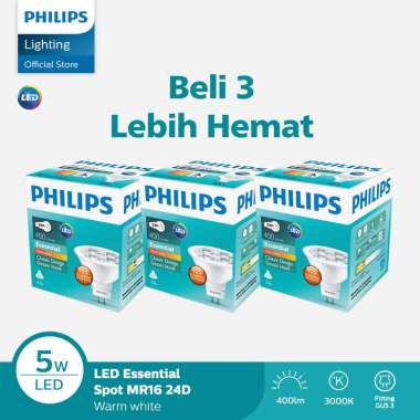 Paket Hemat 3X Philips Lampu Spotlight ESSENTIAL MR16 LED 5W 24D Kuning