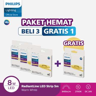 Beli 3 Dapat 4 Lampu Philips Radiantline LED Strip EXT DLI320 5M 8W 2700K 24V Kuning