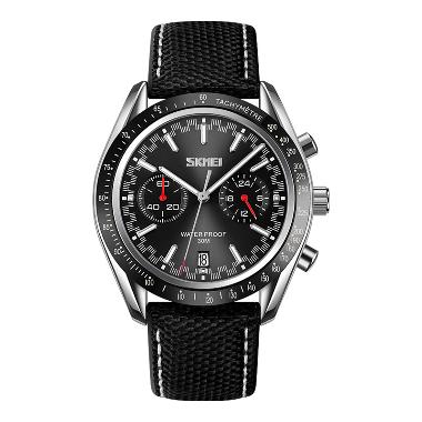 Jam Tangan Pria SKMEI 9292BKBK Men Black Dial Black Leather Strap