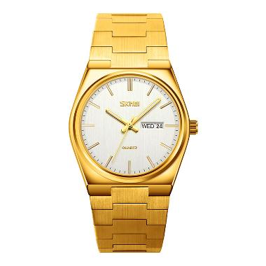 Jam Tangan Pria SKMEI 9288GDSI Men Silver Dial Gold Stainless Steel Strap