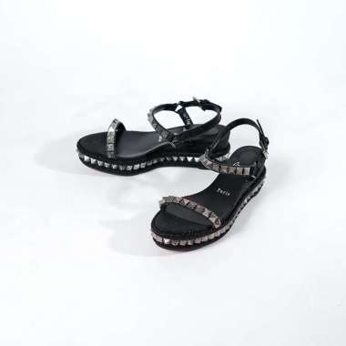 Sepatu CHRISTIAN LOUBOUTIN PYRACLOU 6CM BLACK SPIKE WEDGES 100% ORIGINAL 39