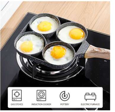 Panci Penggorengan Bentuk 4 Lubang Hitam Non Stick Wajan Teflon Telur Pancake Frypan Anti Lengket SE