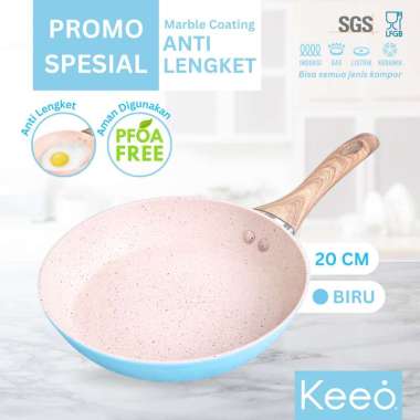 Keeo 20 cm Wajan Teflon Penggorengan Frypan Anti Lengket Marble Granit Biru