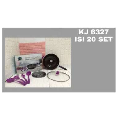 Wajan Penggorengan Wokpan Kukus Set Enamel Tutup Kaca Anti Lengket Saringan Panci Gagang Cookware 7P