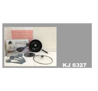 Wajan Penggorengan Wokpan Kukus Set Enamel Tutup Kaca Anti Lengket Saringan Panci Gagang Cookware 7P