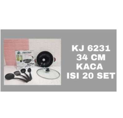 Wajan Penggorengan Wokpan Kukus Set Enamel Tutup Kaca Anti Lengket Saringan Panci Gagang Cookware 6P