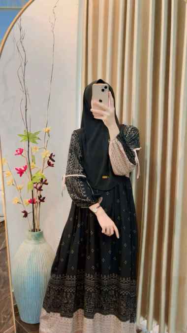 Warna Warni Brand Dress Anjani Pita Rayon Diamond Anjani Etnik Hitam