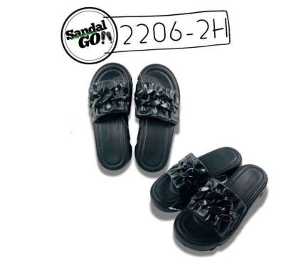 Sandal Slop Wanita Wedges Bahan EVA Sandal Tinggi Motif Kerut Rantai Ringan Empuk 2206-2H 36-37