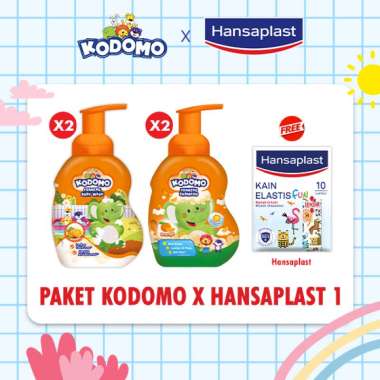 Buy 2 Kodomo Orange Bodywash Foam 250 mL + 2 Kodomo Orange Shampoo Foam 250 mL FREE 1 Pack Hansaplas