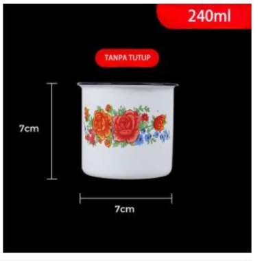 Mug Enamel Jadul Motif Cangkir Tutup Seng Gelas Enamel Polos Jago Bunga Blirik Gelas Souvenir Kaleng