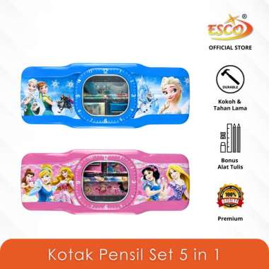 ESCO Kotak Pensil Kaleng 1 Tingkat / Tempat Pensil Pena Disney / Metal Pencil Case Set 5 in 1 SS-817