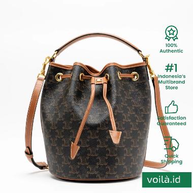 Celine Clara Triomphe Canvas Calfskin Bag Tan