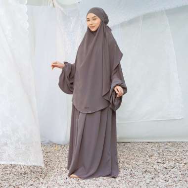 Lozy Hijab - Mida Abaya Khimar Set (Abaya Set Gamis Haji dan Umroh Lozy x Hamidah) Smoke Grey