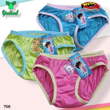 B758T (3 Pcs) Yutind Celana Dalam Anak Perempuan, Cd Anak Perempuan Size M L Xl Usia 3 - 9 Th XL Ane