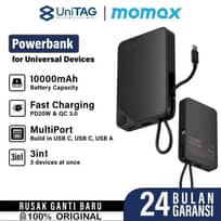Powerbank iPhone 16 15 iPad Momax 1-Power X 3in1 10000mAh/20000mAh Build in USB C 20W Fast Charging
