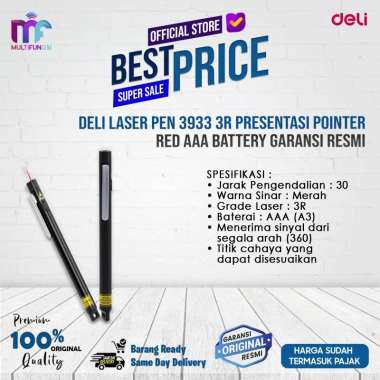 Deli Laser Pen 3933 3R Presentasi Pointer Red AAA Battery Garansi Resmi