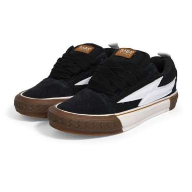 SABA Zeus Pro Black White Dark Gum - Sepatu Sneakers Pria Wanita Tali Putih 37