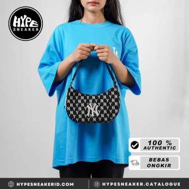 Tas MLB NY SILVER MONOGRAM BLACK SS24 HOBO BAG 100% ORIGINAL 24X13X7CM