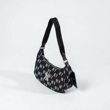 Tas MLB NY SILVER MONOGRAM BLACK SS24 HOBO BAG 100% ORIGINAL 24X13X7CM