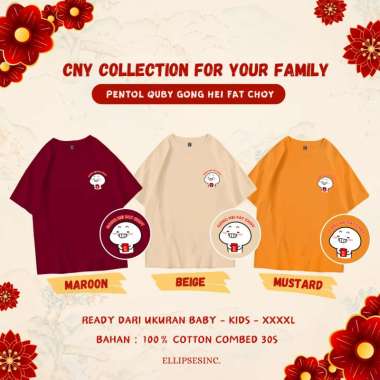 ELLIPSESINC Kaos Imlek CNY Sincia Snake Merah Keluarga Mama Papa Baby Anak Kids Pentol Quby Gong Hei