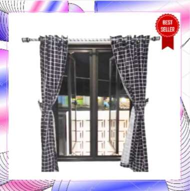 Tirai Jendela Blackout – Gorden Kamar Mewah dengan Motif Kotak-Kotak, Velcro Tanpa Paku, Outdoor & I