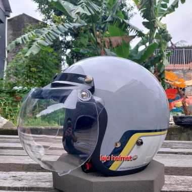 HELM CARGLOSS CFM RETRO ARMY RACE TRACK GREY ORIGINAL L kaca cembung bening