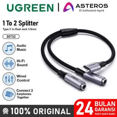 UGREEN Splitter Type C To Dual Jack 3.5mm Audio Musik Call 30732 1in-2
