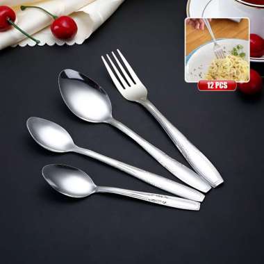 OEM SK-C1215 Sendok Garpu Selusin 12 Pcs Polos Stainless Steel / Spoon Fork Alat Makan Sendok Garpu 
