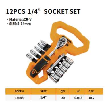 DINGQI Kunci Soket Set Lengkap 1/4" 12Pcs Kunci Socket Wrench 14048