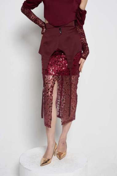 Maryalle MESSIER SEQUINED SKIRT M Maroon
