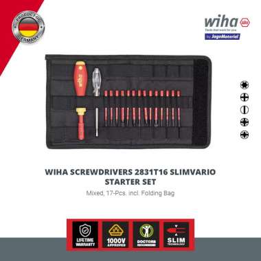 Wiha Insulated Screwdrivers 2831T16 Slimvario Starter Set - Obeng Listrik + Mata Obeng Set Insulasi