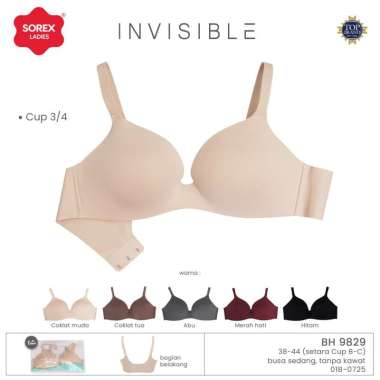 Sorex Seamless Bra Tanpa Kawat Cup B-C Kait 3 Cup 3/4 Invisible Bra Harian BH 9829 Hitam 40
