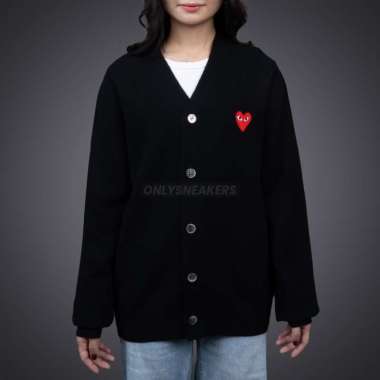 CDG PLAY RED HEART KNIT CARDIGAN SWEATER BLACK (100% AUTHENTIC) XXL