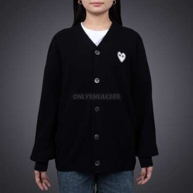 CDG PLAY WHITE HEART KNIT CARDIGAN SWEATER BLACK (100% AUTHENTIC) XL