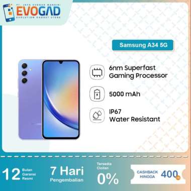 Samsung Galaxy A34 5G Android 13, Super AMOLED Garansi Resmi 1 Tahun 8/256 Graphite
