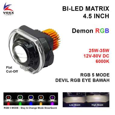 VOXX Projie Bi-Led Matrix 4.5" 35W Laser Cut-Off Hi-Lo Demon Eyes RGB SX1 Full Putih Bi-Led Matrix R