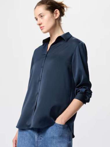 UNIQLO Blus Satin Blouse wanita navy L