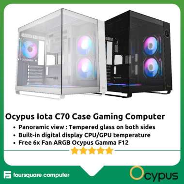 Ocypus Iota C70 Black White Casing Gaming CPU Komputer ATX Digital Display Tempered Glass Free 6x Fa