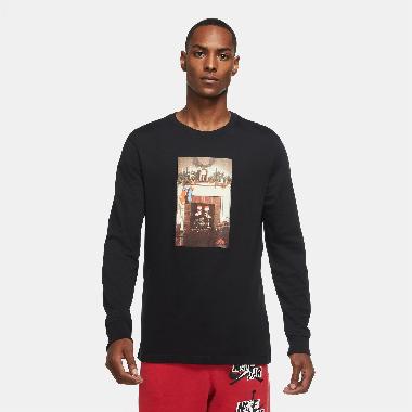 NIKE Men Basketball Jordan Jumpman Chimney Long-Sleeve T-Shirt Kaos Basket Pria [CV1745-010] XXL Bla