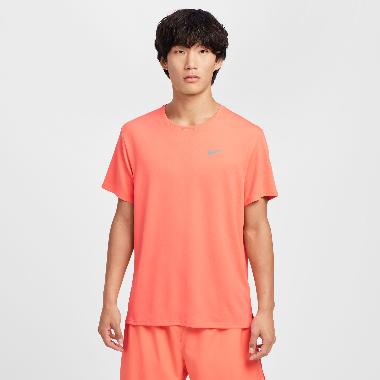NIKE Men Running Dri-Fit Uv Miler Short-Sleeve Top Pakaian Lari Pria [DV9316-643] XL Lt Wild Mango/R