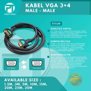 Kabel Vga 3 Meter Premium. (Original Profftech). Garansi 2 Thn 20M