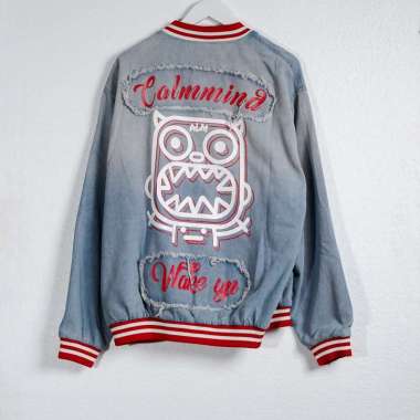 Jacket CALM MIND MONSTER RED DENIM BLUE VARSITY JACKET 100% ORIGINAL L