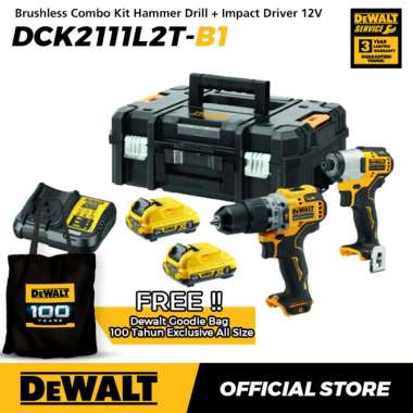 Dewalt Brushless Combo Kita Hammer Drill (DCD706) + Impact Driver (DCF801) 10.8/12V Max DCK2111L2T-B