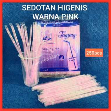 sedotan plastik tekuk bengkok steril higienis bungkus plastik Pink Putih
