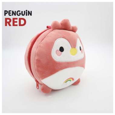 Goto Sweet Neck Pillow 2in1 Bantal Leher Penutup Mata Karakter PENGUIN RED