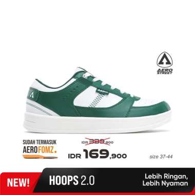 Aerostreet 37-44 Hoops Low 2.0 Putih Putih Hijau Tua - Sepatu Sneakers Casual 43